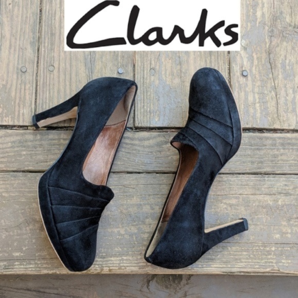clarks black suede heels